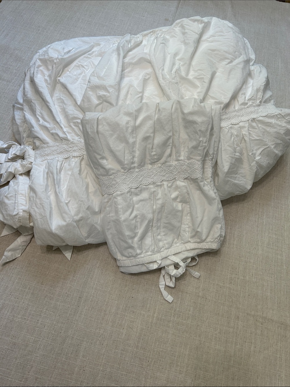LoveShackFancy Sweet Bows Duvet Cover With Pillow Sham White Ruched Shabby Chic - Picture 14 of 16